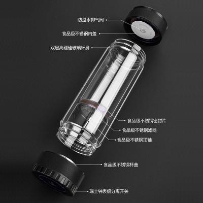 茶水分离泡茶师商务双层玻璃杯定制礼品杯旋转开关茶杯印logo水杯